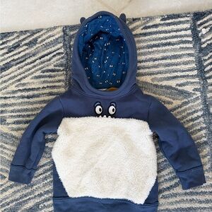 Oshkosh Blue Monster Terry Hoodie Sweatshirt 2T Toddler Embellished hood/front